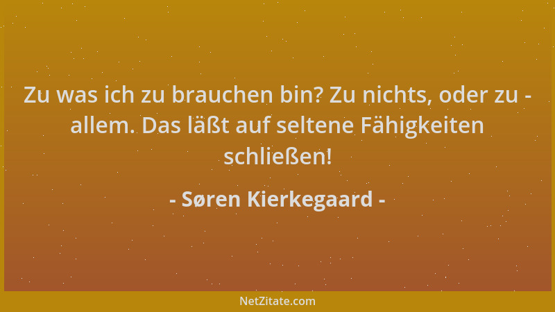 Søren Kierkegaard - Zu was ich zu brauchen bin? Zu nichts, oder zu - allem. Das läßt auf seltene Fähigkeiten schließen!...
