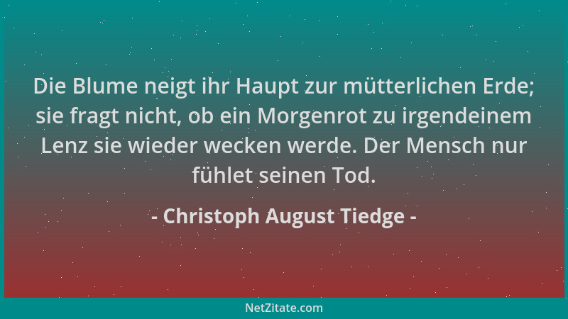 Christoph August Tiedge - Die Blume neigt ihr Haupt zur mütterlichen Erde; sie fragt nicht, ob ein Morgenrot zu irgendeinem...