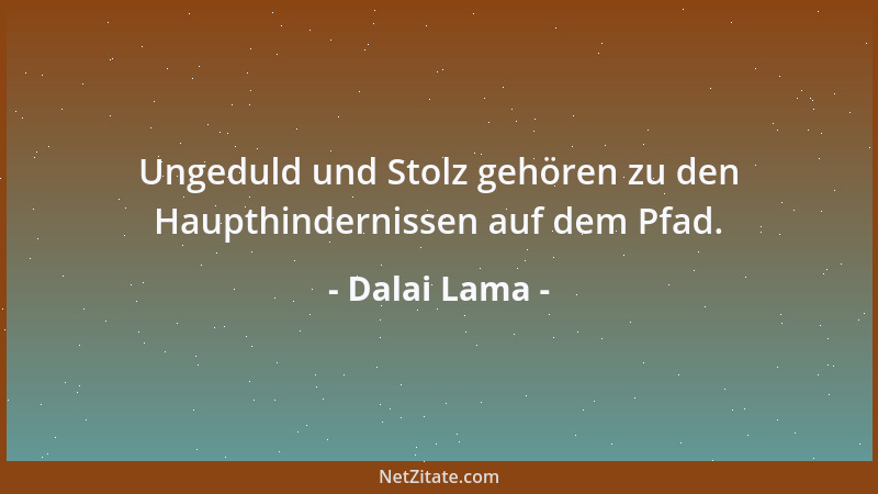Dalai Lama - Ungeduld und Stolz gehören zu den Haupthindernissen auf dem Pfad....