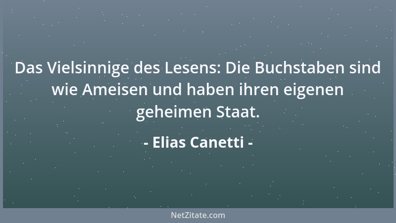Elias Canetti - Das Vielsinnige des Lesens: Die Buchstaben sind wie Ameisen und haben ihren eigenen geheimen Staat....