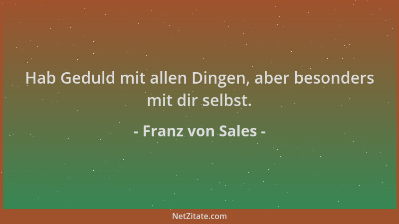 Franz von Sales - Hab Geduld mit allen Dingen, aber besonders mit dir selbst....