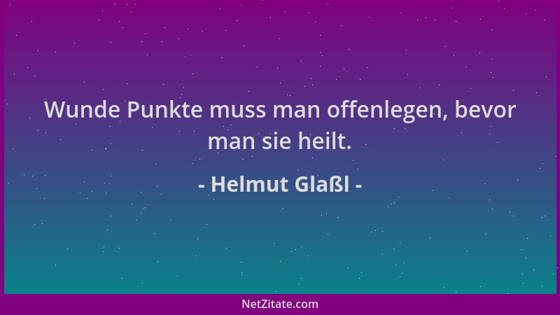 Helmut Glaßl - Wunde Punkte muss man offenlegen, bevor man sie heilt....