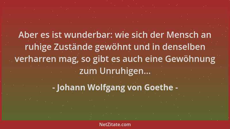 Johann Wolfgang von Goethe - Aber es ist wunderbar: wie sich der Mensch an ruhige Zustände gewöhnt und in denselben verharr...