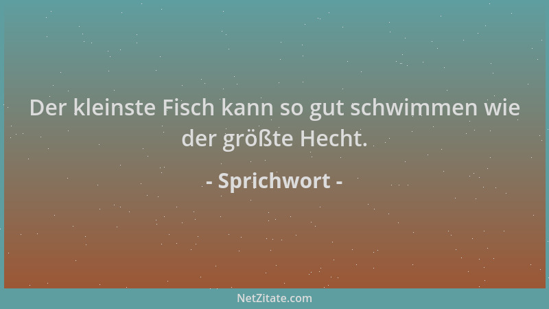 Sprichwort - Der kleinste Fisch kann so gut schwimmen wie der größte Hecht....