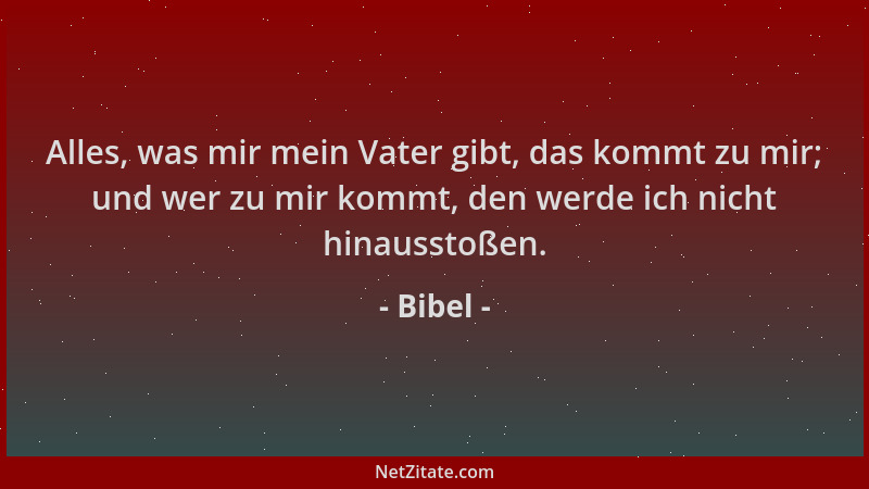 Bibel - Alles, was mir mein Vater gibt, das kommt zu mir; und wer zu mir kommt, den werde ich nicht hinausstoßen....
