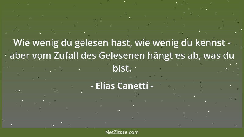 Elias Canetti - Wie wenig du gelesen hast, wie wenig du kennst - aber vom Zufall des Gelesenen hängt es ab, was du bist....