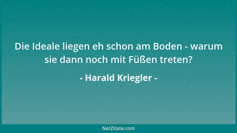 Harald Kriegler - Die Ideale liegen eh schon am Boden - warum sie dann noch mit Füßen treten?...
