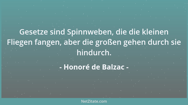 Honoré de Balzac - Gesetze sind Spinnweben, die die kleinen Fliegen fangen, aber die großen gehen durch sie hindurch....