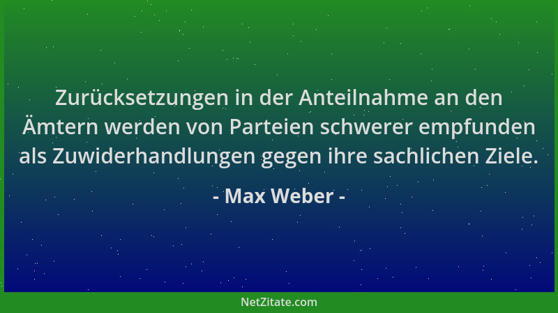Max Weber - Zurücksetzungen in der Anteilnahme an den Ämtern werden von Parteien schwerer empfunden als Zuwiderhandlungen g...