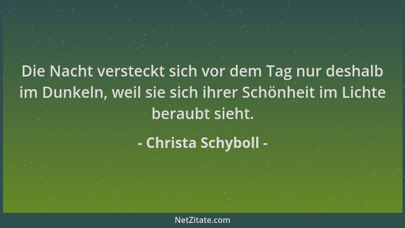 Christa Schyboll - Die Nacht versteckt sich vor dem Tag nur deshalb im Dunkeln, weil sie sich ihrer Schönheit im Lichte ber...
