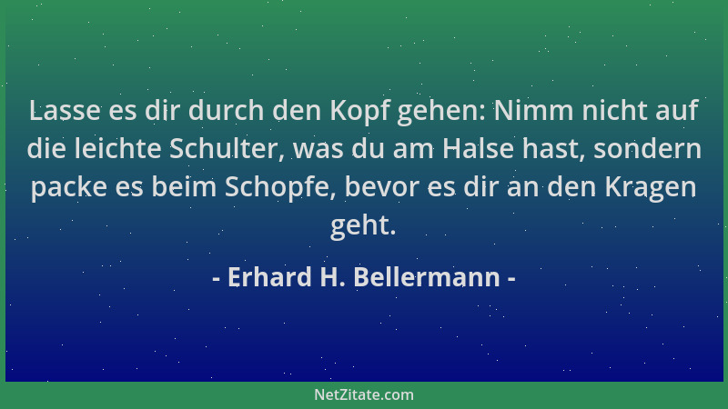 Erhard H. Bellermann - Lasse es dir durch den Kopf gehen: Nimm nicht auf die leichte Schulter, was du am Halse hast, sonder...