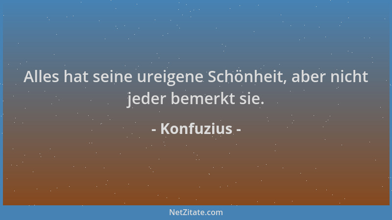 Konfuzius - Alles hat seine ureigene Schönheit, aber nicht jeder bemerkt sie....