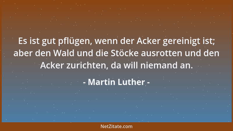 Martin Luther - Es ist gut pflügen, wenn der Acker gereinigt ist; aber den Wald und die Stöcke ausrotten und den Acker zuri...