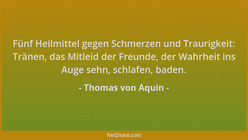 Thomas von Aquin - Fünf Heilmittel gegen Schmerzen und Traurigkeit: Tränen, das Mitleid der Freunde, der Wahrheit ins Auge...