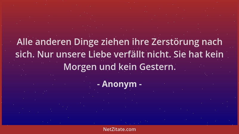 Anonym - Alle anderen Dinge ziehen ihre Zerstörung nach sich. Nur unsere Liebe verfällt nicht. Sie hat kein Morgen und kein...