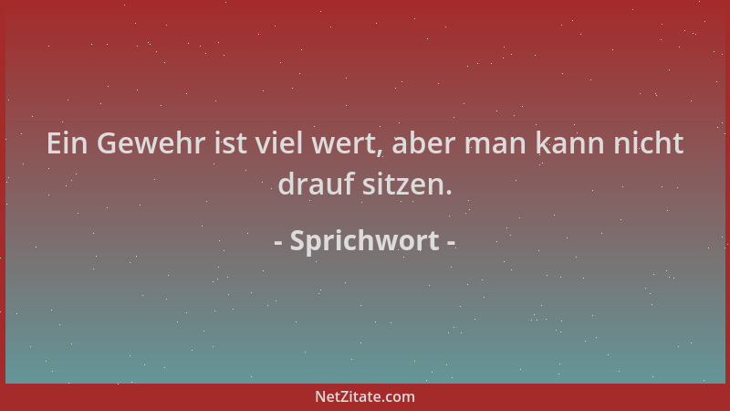 Sprichwort - Ein Gewehr ist viel wert, aber man kann nicht drauf sitzen....