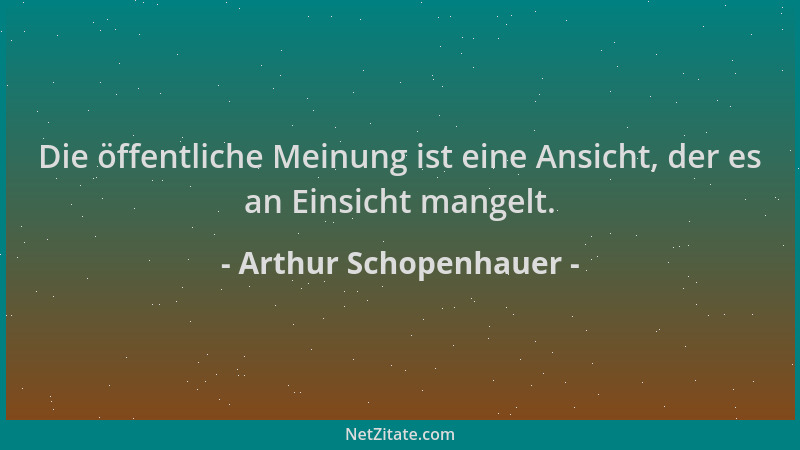 Arthur Schopenhauer - Die öffentliche Meinung ist eine Ansicht, der es an Einsicht mangelt....