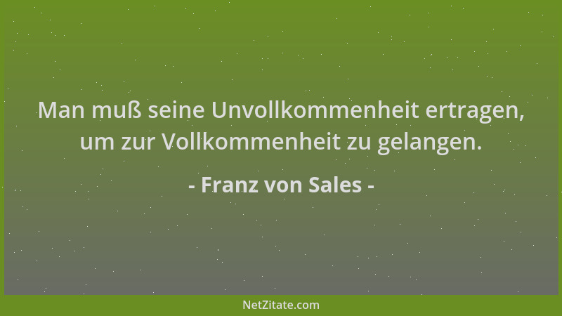 Franz von Sales - Man muß seine Unvollkommenheit ertragen, um zur Vollkommenheit zu gelangen....