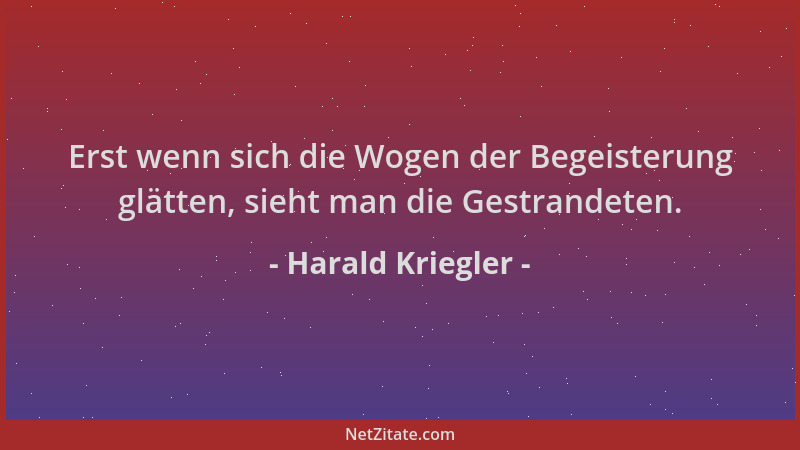 Harald Kriegler - Erst wenn sich die Wogen der Begeisterung glätten, sieht man die Gestrandeten....