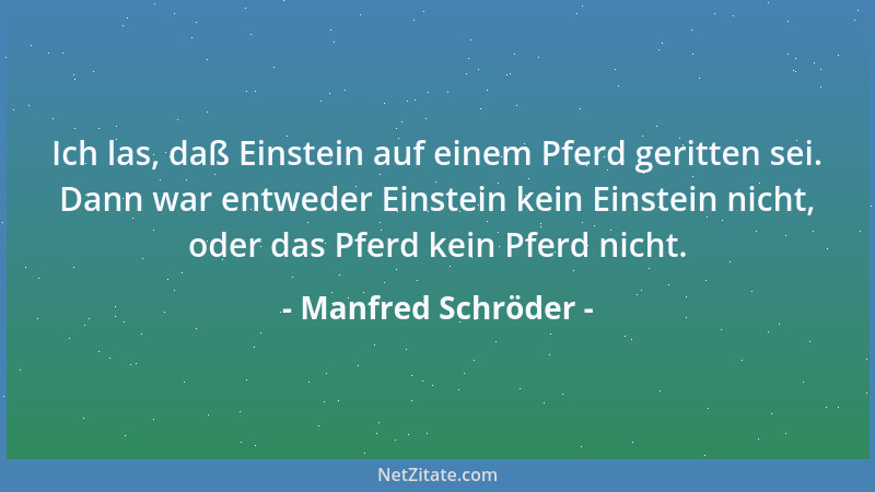 Manfred Schröder - Ich las, daß Einstein auf einem Pferd geritten sei. Dann war entweder Einstein kein Einstein nicht, oder...