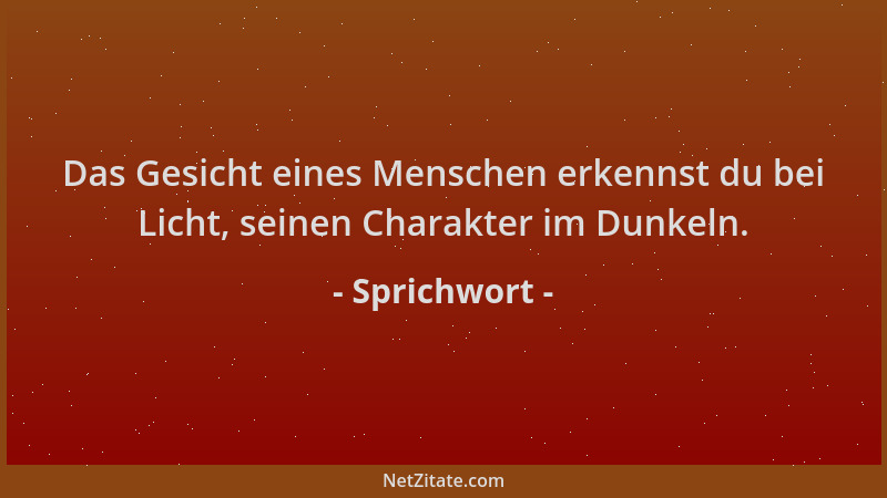 Sprichwort - Das Gesicht eines Menschen erkennst du bei Licht, seinen Charakter im Dunkeln....
