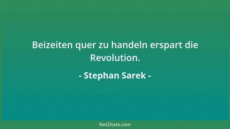 Stephan Sarek - Beizeiten quer zu handeln erspart die Revolution....