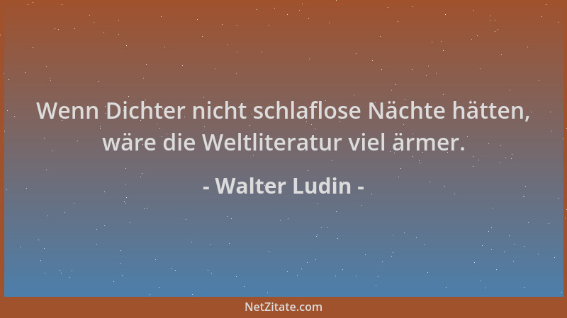 Walter Ludin - Wenn Dichter nicht schlaflose Nächte hätten, wäre die Weltliteratur viel ärmer....