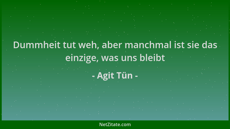 Agit Tün - Dummheit tut weh, aber manchmal ist sie das einzige, was uns bleibt...
