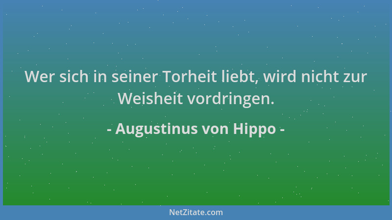 Augustinus von Hippo - Wer sich in seiner Torheit liebt, wird nicht zur Weisheit vordringen....