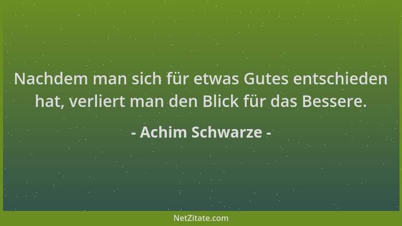 Achim Schwarze - Nachdem man sich für etwas Gutes entschieden hat, verliert man den Blick für das Bessere....