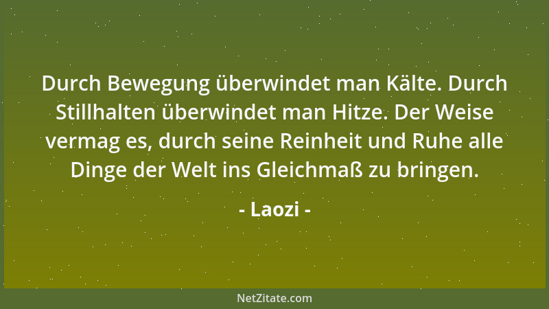 Laozi - Durch Bewegung überwindet man Kälte. Durch Stillhalten überwindet man Hitze. Der Weise vermag es, durch seine Reinh...