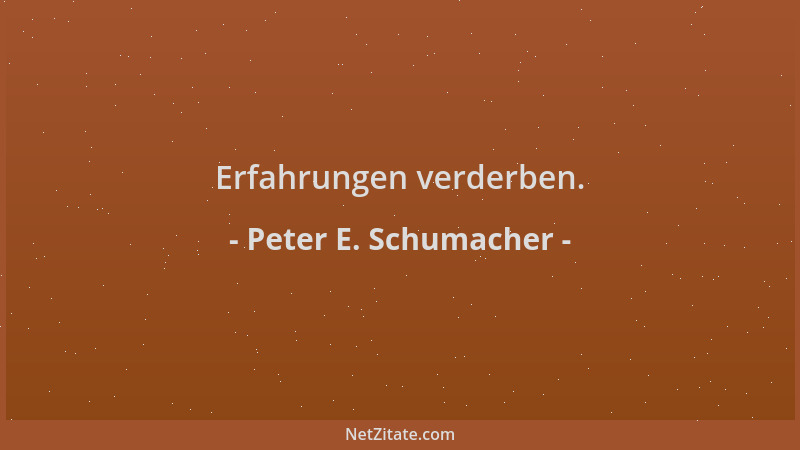 Peter E. Schumacher - Erfahrungen verderben....
