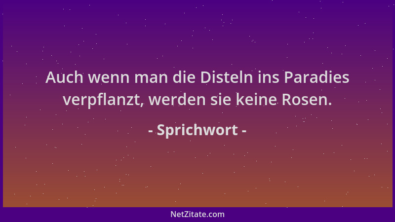 Sprichwort - Auch wenn man die Disteln ins Paradies verpflanzt, werden sie keine Rosen....