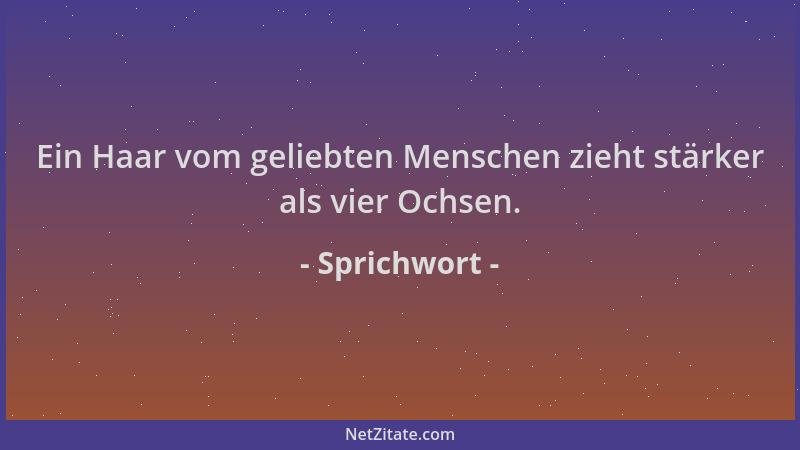 Sprichwort - Ein Haar vom geliebten Menschen zieht stärker als vier Ochsen....