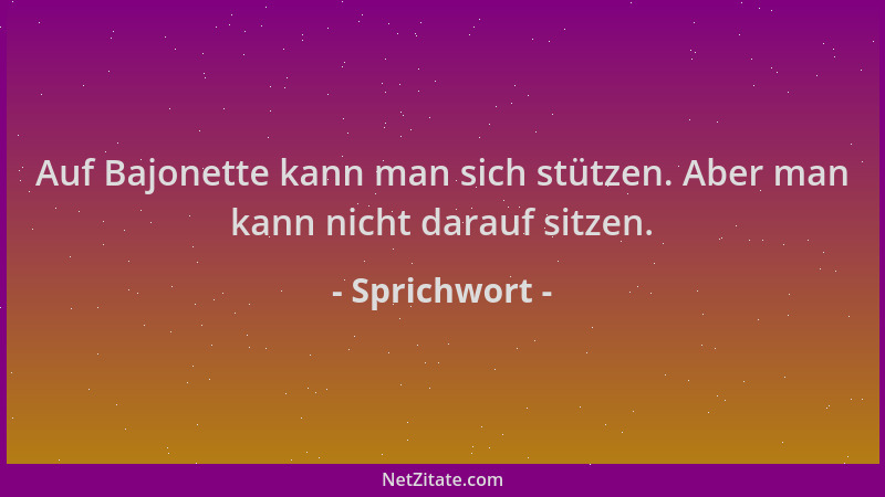 Sprichwort - Auf Bajonette kann man sich stützen. Aber man kann nicht darauf sitzen....