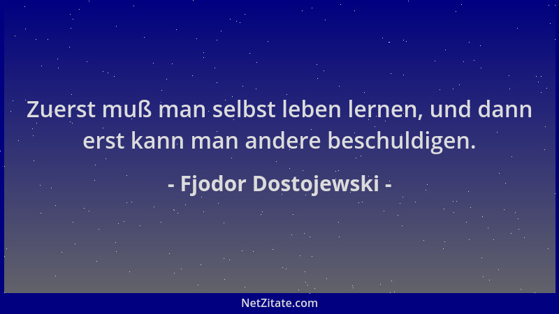 Fjodor Dostojewski - Zuerst muß man selbst leben lernen, und dann erst kann man andere beschuldigen....