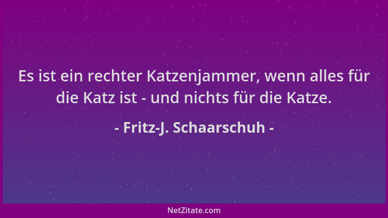 Fritz-J. Schaarschuh - Es ist ein rechter Katzenjammer, wenn alles für die Katz ist - und nichts für die Katze....