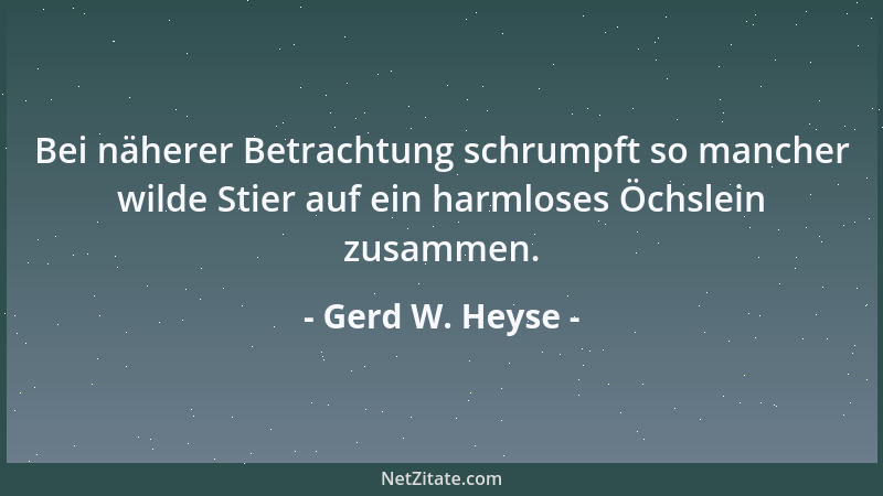 Gerd W. Heyse - Bei näherer Betrachtung schrumpft so mancher wilde Stier auf ein harmloses Öchslein zusammen....