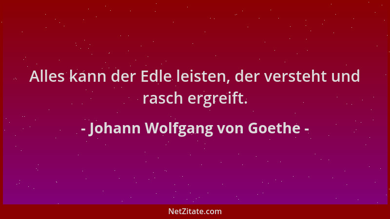 Johann Wolfgang von Goethe - Alles kann der Edle leisten, der versteht und rasch ergreift....