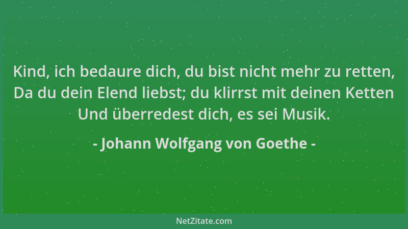 Johann Wolfgang von Goethe - Kind, ich bedaure dich, du bist nicht mehr zu retten, Da du dein Elend liebst; du klirrst mit...