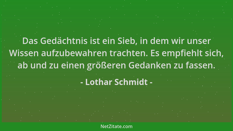 Lothar Schmidt - Das Gedächtnis ist ein Sieb, in dem wir unser Wissen aufzubewahren trachten. Es empfiehlt sich, ab und zu...