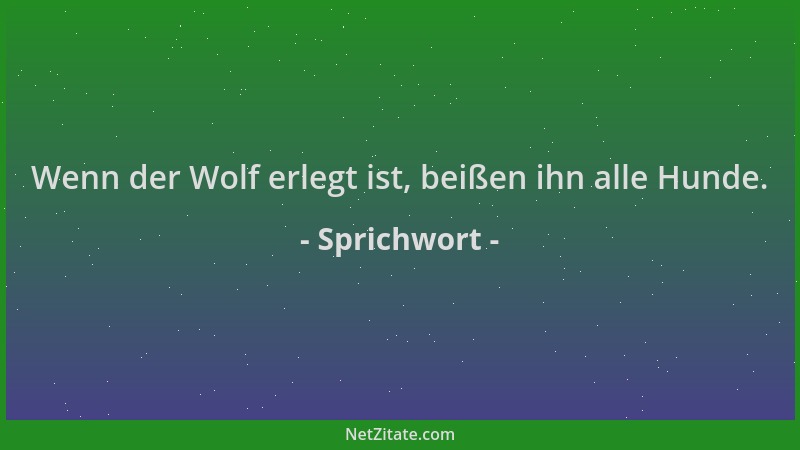 Sprichwort - Wenn der Wolf erlegt ist, beißen ihn alle Hunde....