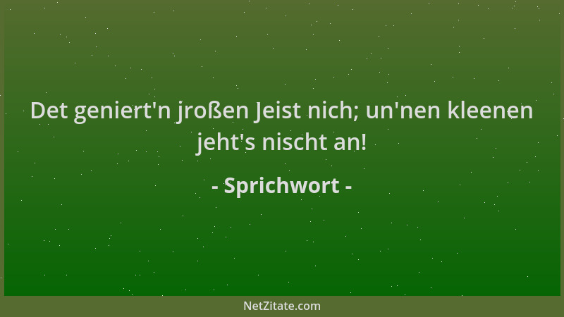 Sprichwort - Det geniert 'n jroßen Jeist nich; un 'nen kleenen jeht 's nischt an!...
