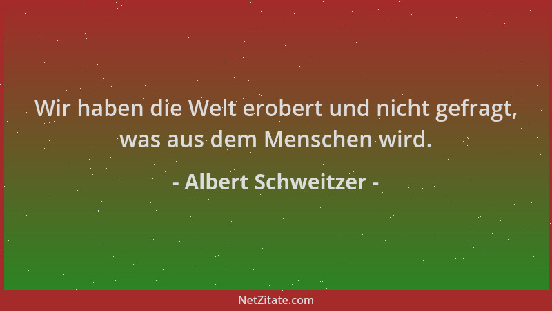 Albert Schweitzer - Wir haben die Welt erobert und nicht gefragt, was aus dem Menschen wird....