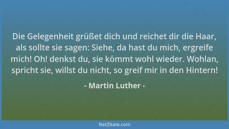 Martin Luther - Die Gelegenheit grüßet dich und reichet dir die Haar, als sollte sie sagen: Siehe, da hast du mich, ergreif...