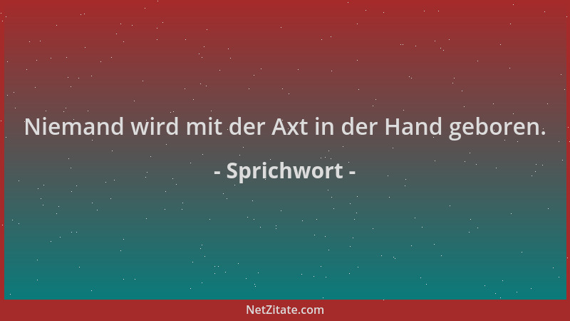 Sprichwort - Niemand wird mit der Axt in der Hand geboren....