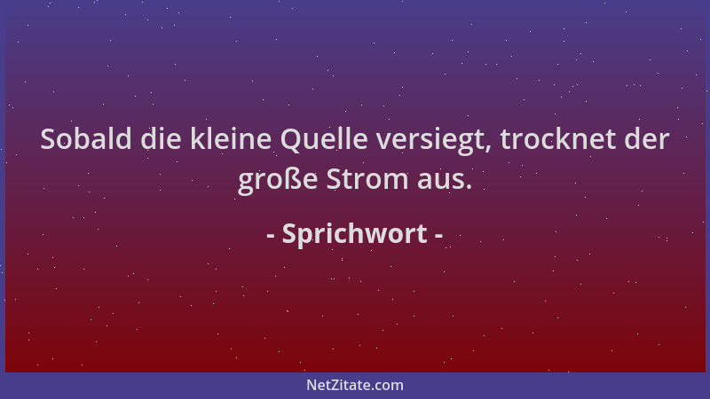 Sprichwort - Sobald die kleine Quelle versiegt, trocknet der große Strom aus....