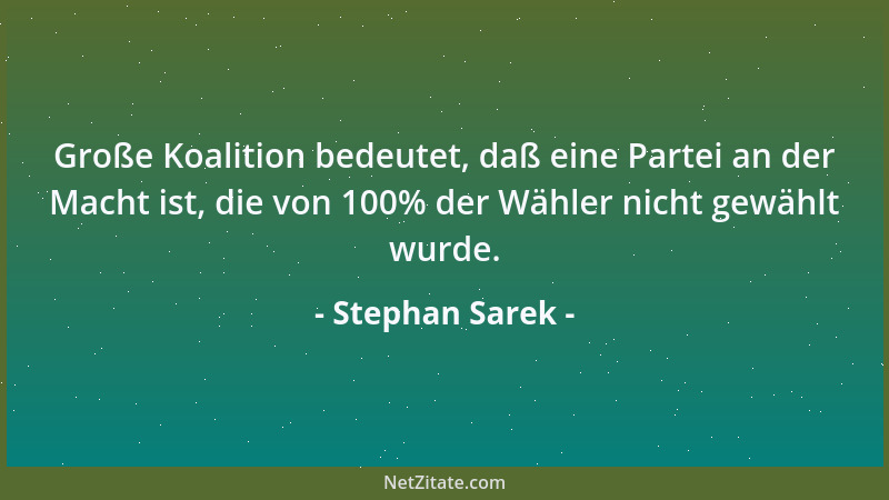 Stephan Sarek - Große Koalition bedeutet, daß eine Partei an der Macht ist, die von 100% der Wähler nicht gewählt wurde....