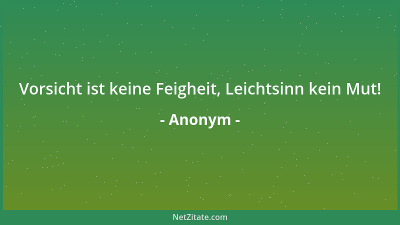 Anonym - Vorsicht ist keine Feigheit, Leichtsinn kein Mut!...