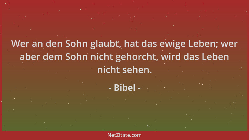 Bibel - Wer an den Sohn glaubt, hat das ewige Leben; wer aber dem Sohn nicht gehorcht, wird das Leben nicht sehen....